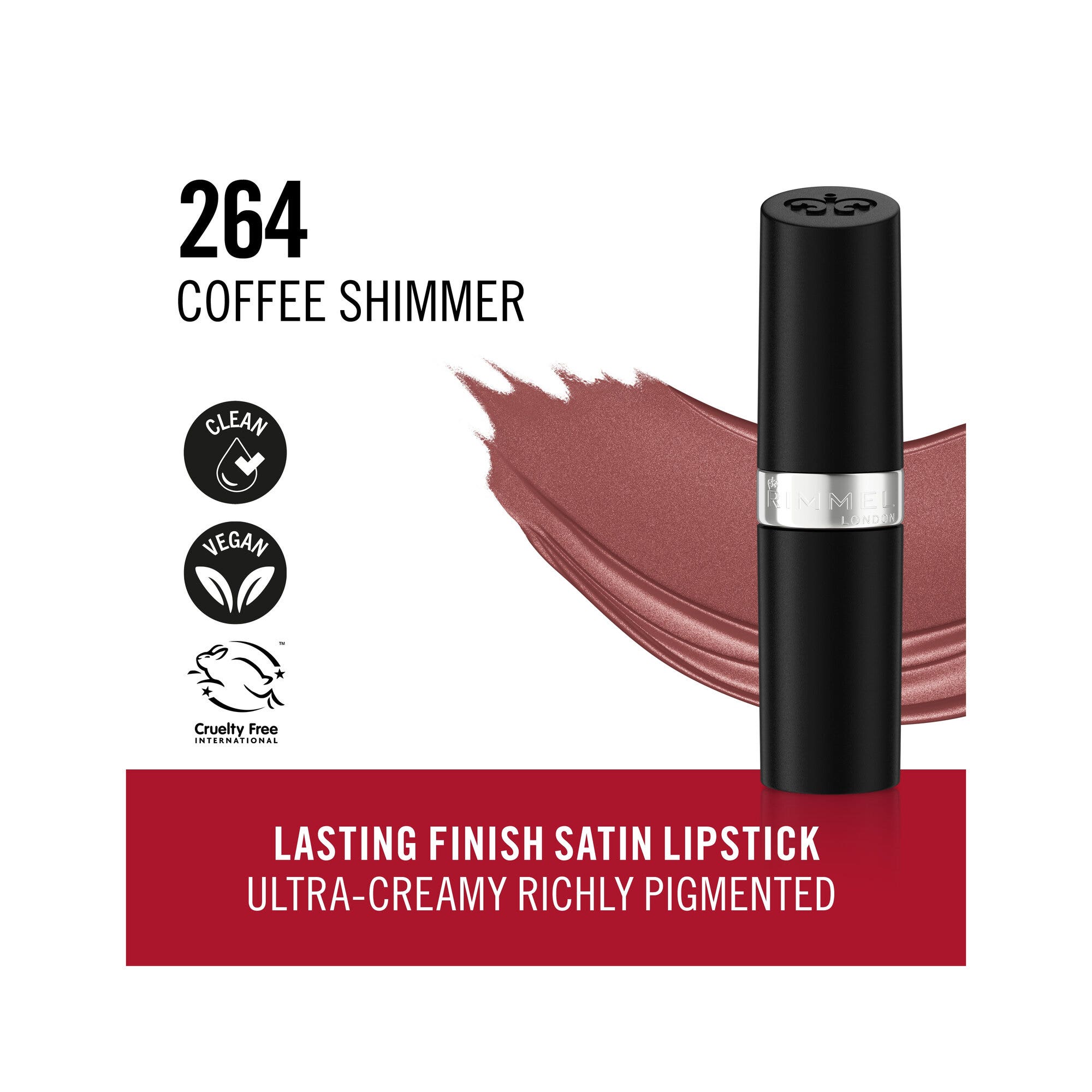 Rimmel Lasting Finish Rossetto Satinato Idratante Formula Vegana 4g 264 Coffee Shimmer