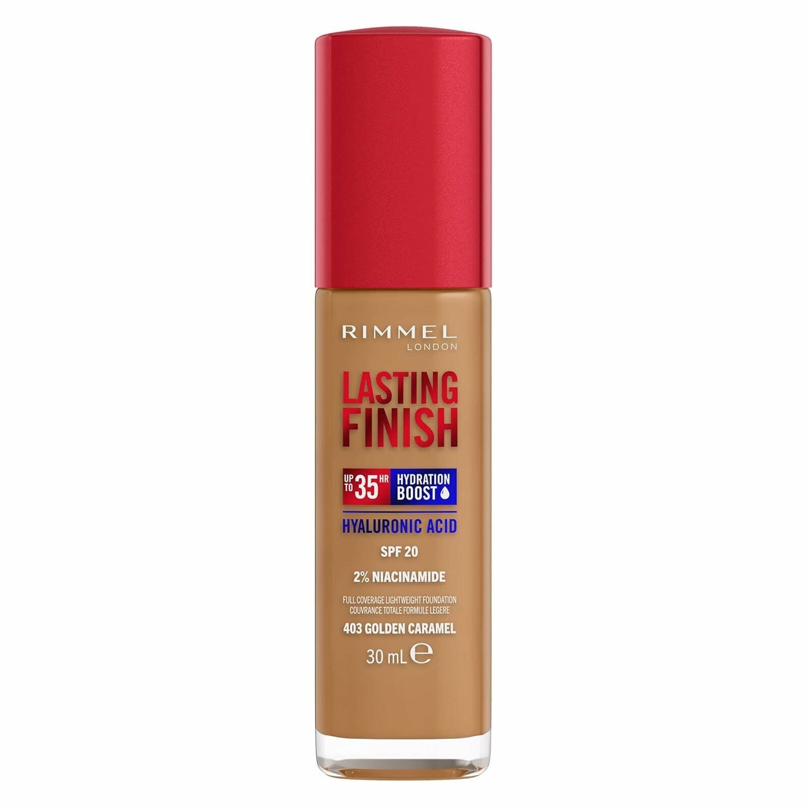 Rimmel Base de maquillaje Lasting Finish 35h con ácido hialurónico 403 Golden Caramel 30 ml