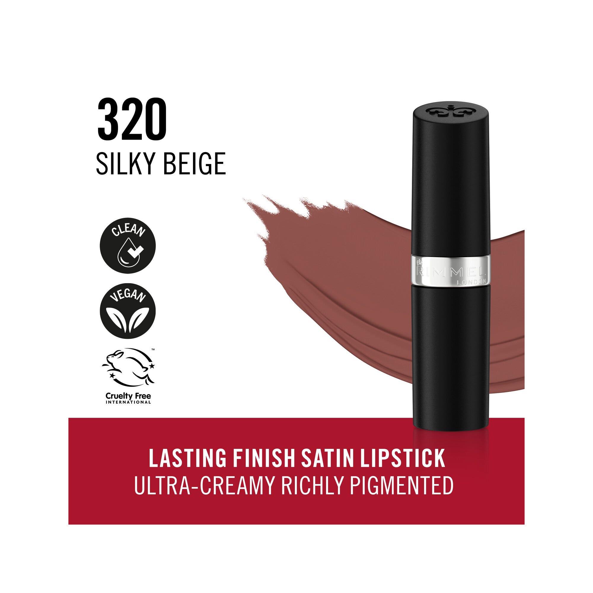 Rimmel Lasting Finish Rossetto Satinato Idratante Formula Vegana 4g 320 Silky Beige