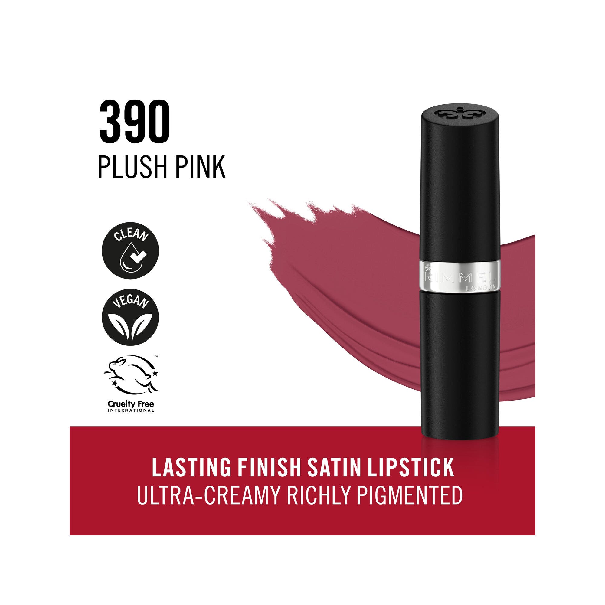 Rimmel Lasting Finish Rossetto Satinato Idratante Formula Vegana 4g 390 Plush Pink