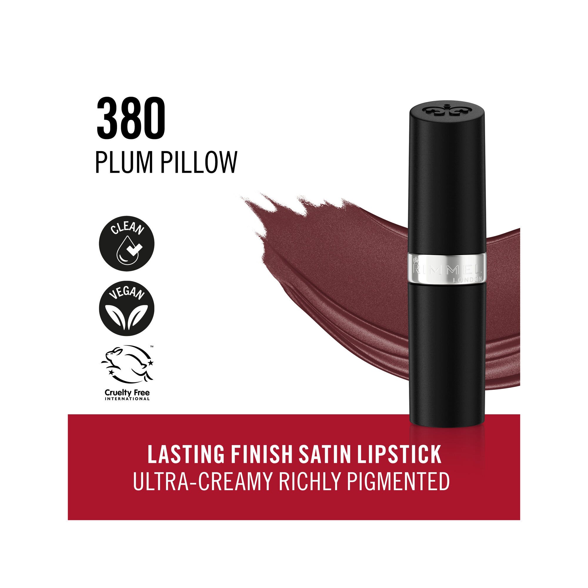 Rimmel Lasting Finish Rossetto Satinato Idratante Formula Vegana 4g 380 Plum Pillow