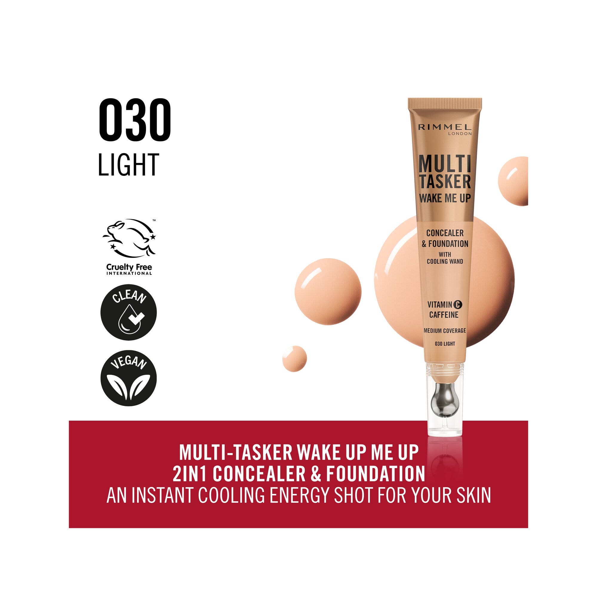 Rimmel Multi-tasker Wake Me Up Correttore & Fondotinta Formula Vegana 030 Light 20ml