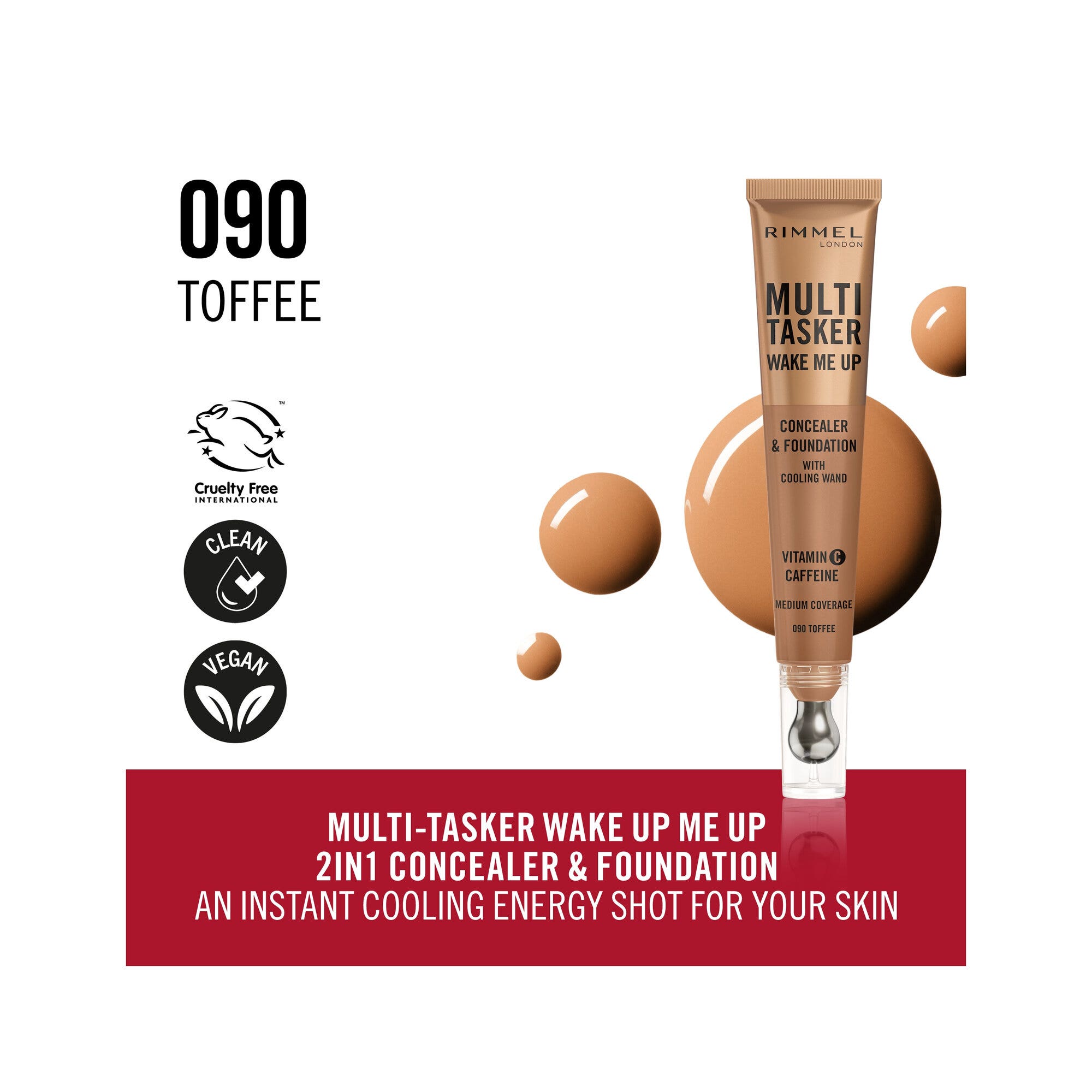 Rimmel Multi-tasker Wake Me Up Correttore & Fondotinta Formula Vegana 090 Toffee 20ml