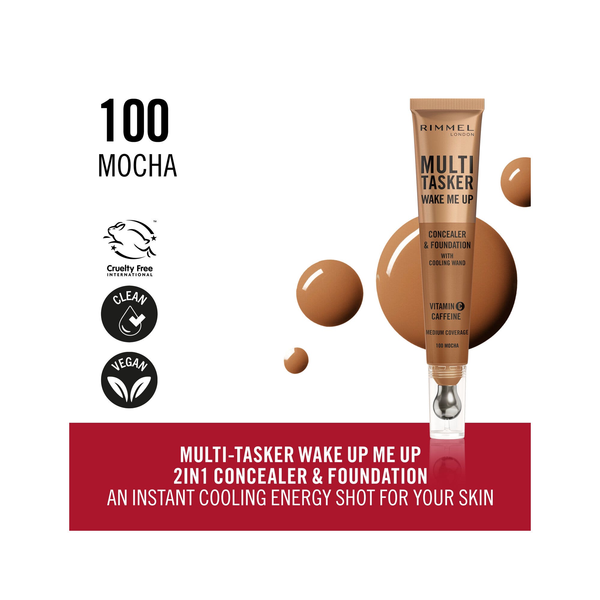 Rimmel Multi-tasker Wake Me Up Correttore & Fondotinta Formula Vegana 100 Mocha 20ml