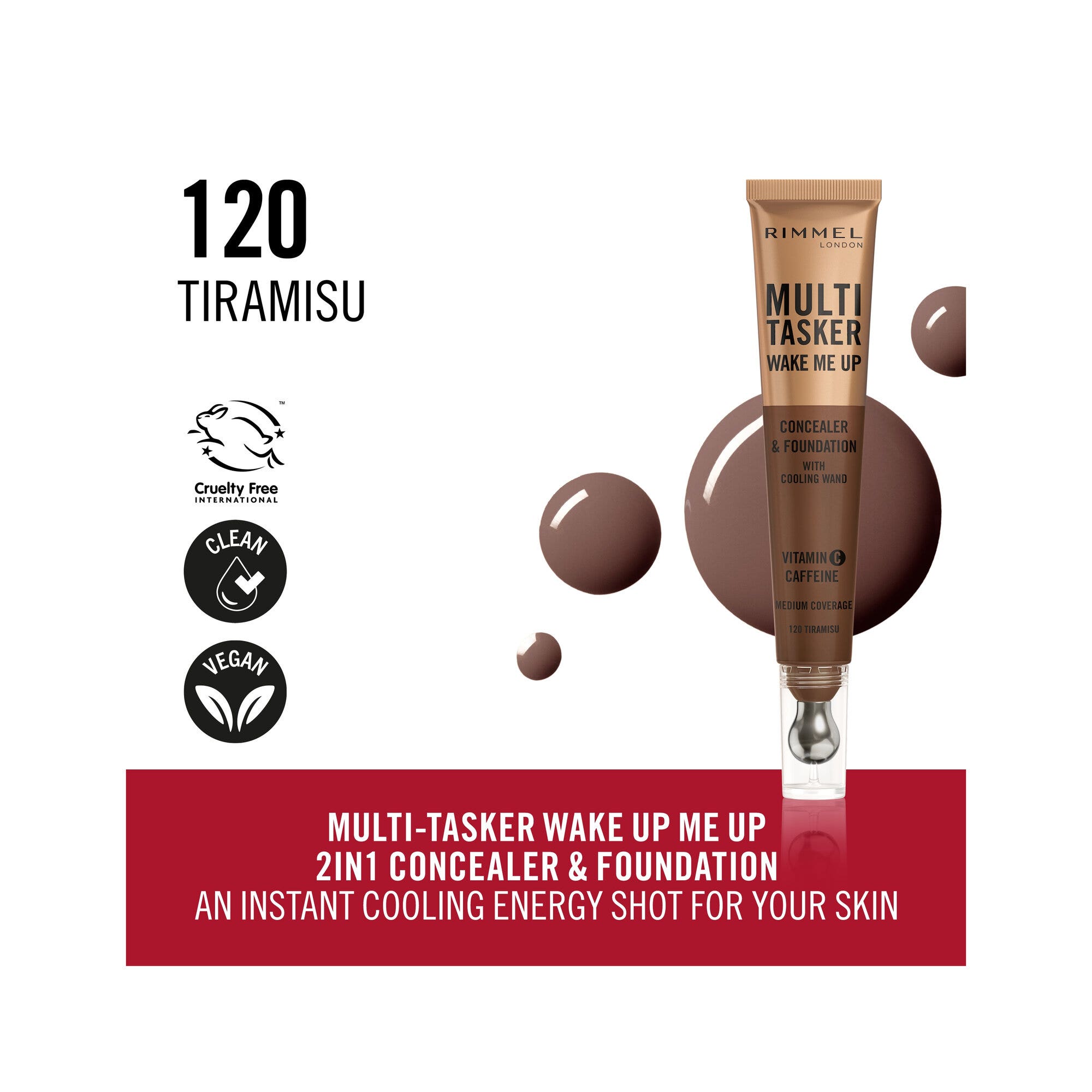 Rimmel Multi-tasker Wake Me Up Corrector y Base de Maquillaje Fórmula Vegana 120 Tiramisu 20 ml