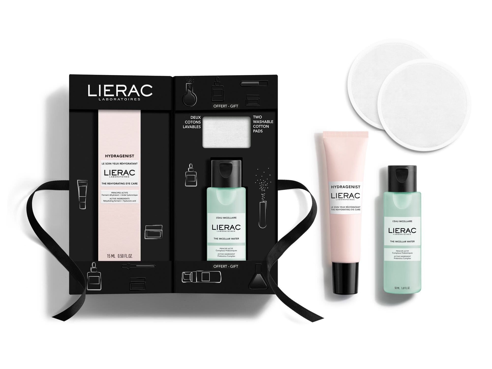 Lierac Set Hydragenist Tratamiento para los Ojos 15 ml + Agua Micelar 50 ml + Discos Desmaquillantes Lavables
