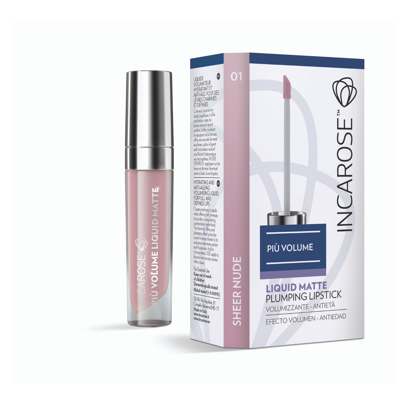 Incarose Più Volume Liquid Matte Plumping Lipstick 01 Sheer Nude-1