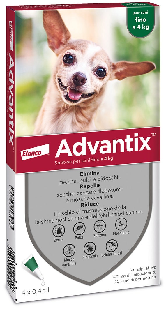Advantix Spot On Per Cani Fino A 4Kg Soluzione 4 Pipette da 0,4ml-2