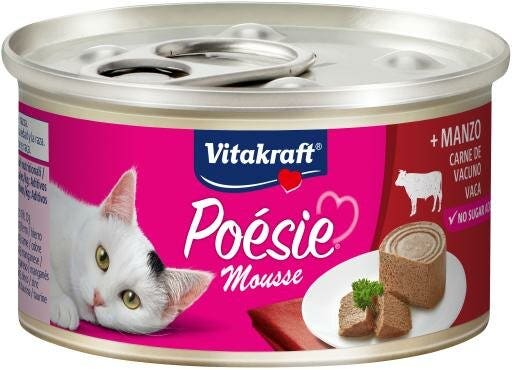 Vitakraft Poesie Mousse Sabor a ternera Comida húmeda para gatos adultos Lata de 85 g