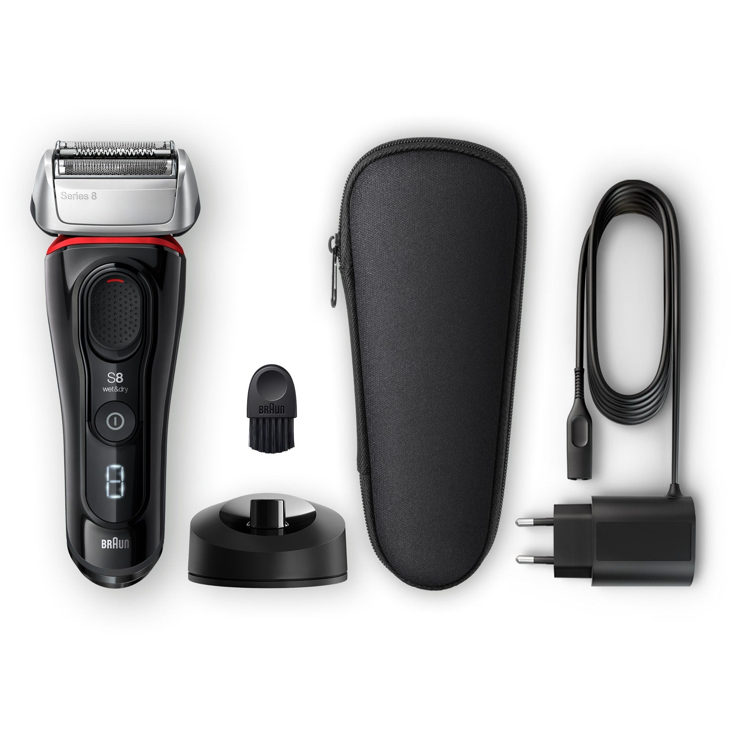 Braun Rasoio Series 8 Wet&Dry 8340s Con Base Di Ricarica E Custodia Da Viaggio Nero/Rosso