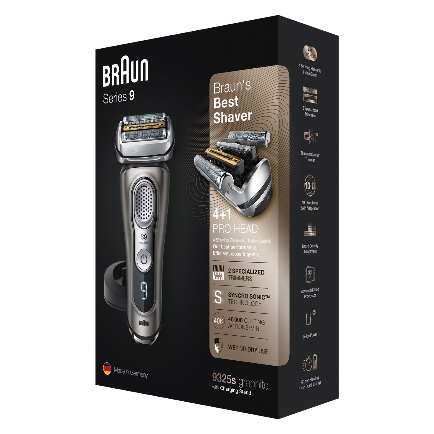 Braun Rasoio Series 9 Wet&Dry 9325s Con Base Di Ricarica Grafite