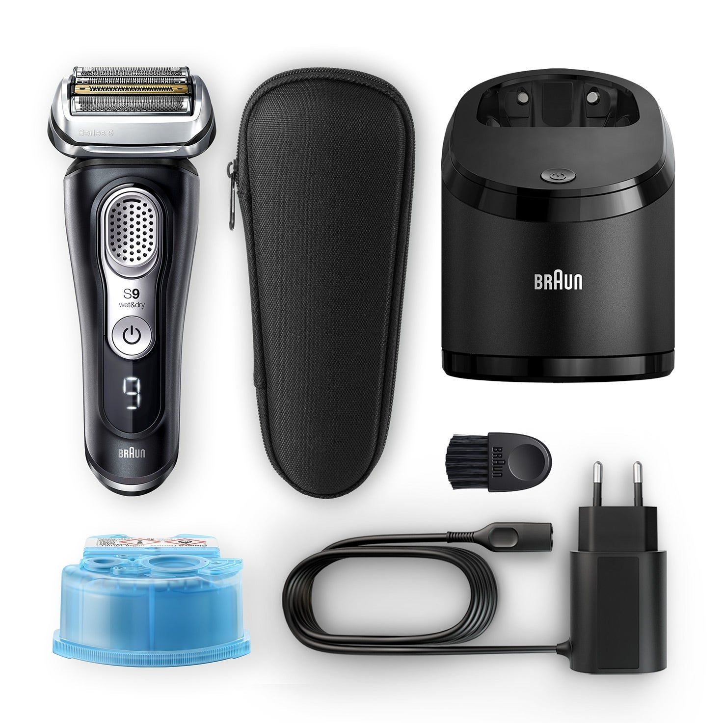 Braun Rasoio Series 9 Wet&Dry 9360cc Con Stazione Di Pulizia Clean&Charge E Custodia Da Viaggio Nero