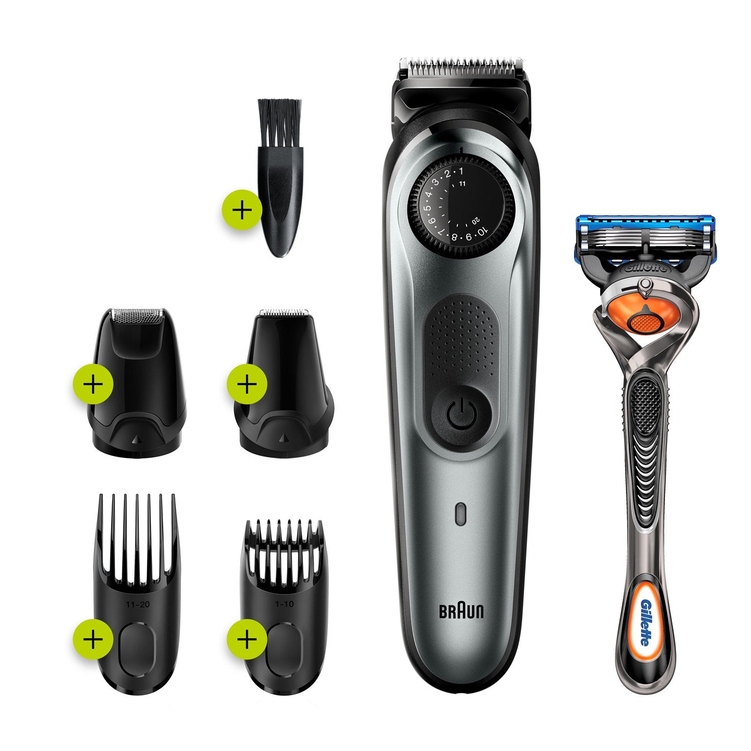 Braun Regolabarba BT 7220 Con Selettore Di Precisione + 4 Accessori E Rasoio Gillette Fusion5 ProGlide