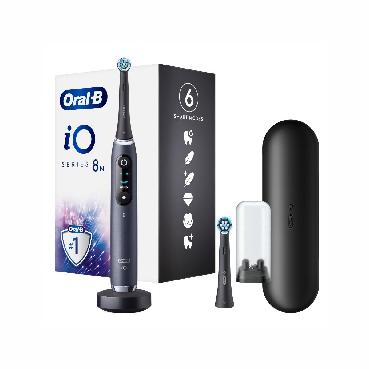 Oral-B Spazzolino Elettrico Ricaricabile iO 8S Nero, 2 Testine, 1 Custodia Da Viaggio, 1 Spazzolino