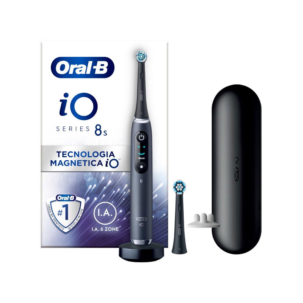 Oral-B Spazzolino Elettrico Ricaricabile iO 8S Nero, 2 Testine, 1 Custodia Da Viaggio, 1 Spazzolino
