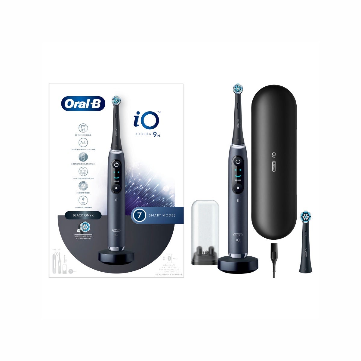 Oral-B Spazzolino Elettrico Ricaricabile iO 9N Nero, 2 Testine, 1 Custodia Da Viaggio Ricaricabile, 1 Spazzolino
