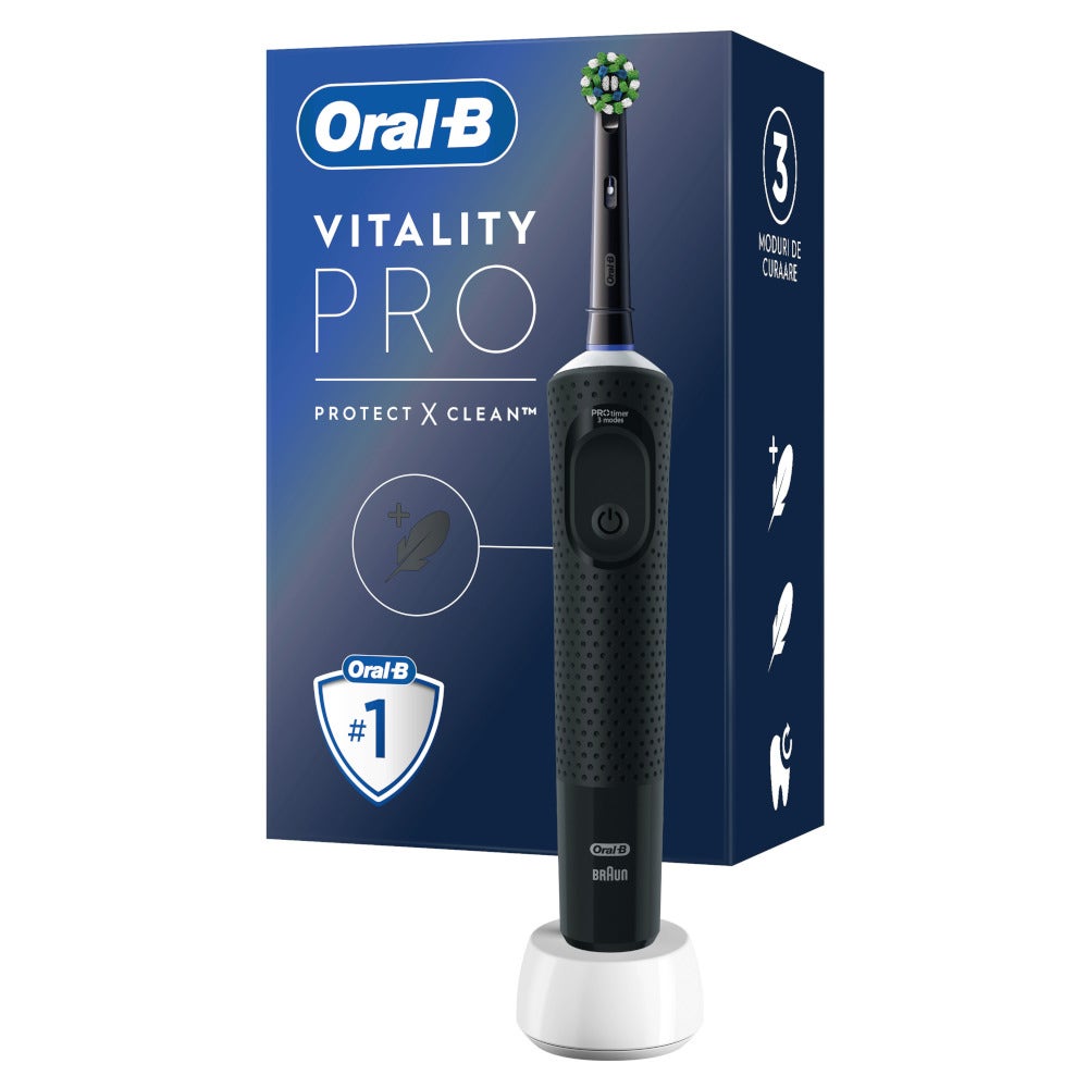 Oral-B Cepillo de dientes eléctrico recargable Vitality Pro Negro, 1 cabezal, 1 cepillo