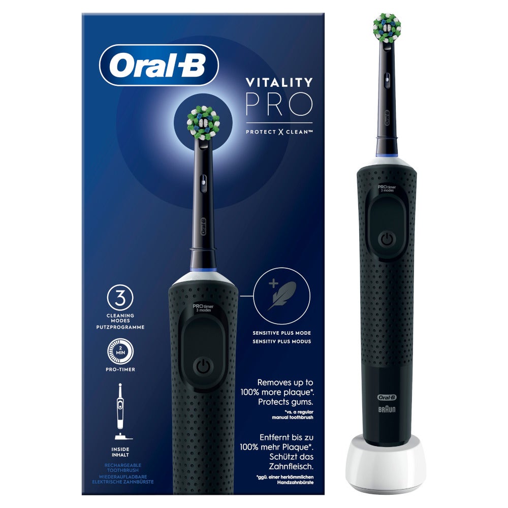 Oral-B Cepillo de dientes eléctrico recargable Vitality Pro Negro, 1 cabezal, 1 cepillo