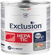 Exclusion Monoprotein Veterinary Formula Hepatic Comida húmeda de cerdo, arroz y guisantes para perros, 200 g