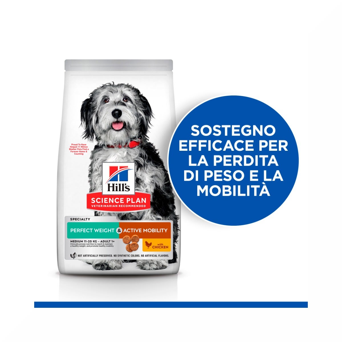 Hill's Science Plan Perfect Weight & Active Mobility Adult Crocchette Con Pollo Per Cani Taglia Media Sacco 2,5 Kg