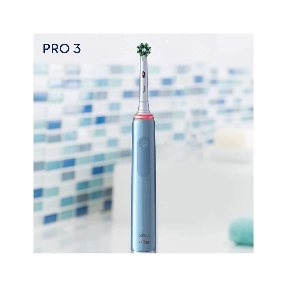 Oral-B Pro 3 Blue Crossaction Spazzolino Elettrico Con Sensore Di Pressione Dello Spazzolamento + 1 Testina