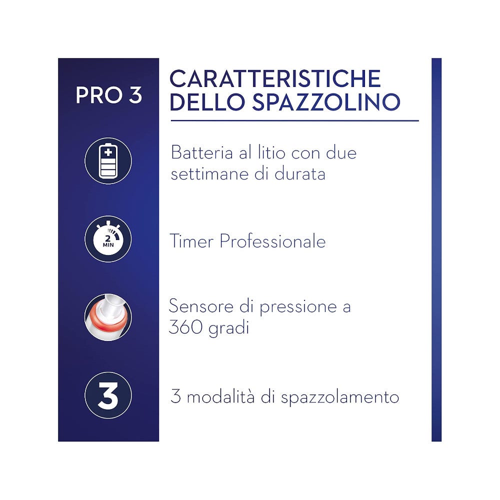 Oral-B Pro 3 Blue Crossaction Spazzolino Elettrico Con Sensore Di Pressione Dello Spazzolamento + 1 Testina