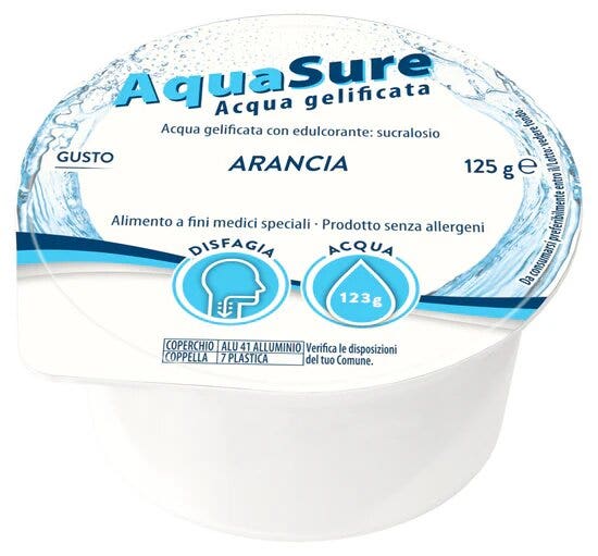 AquaSure Agua en gel para disfagia, gelatina con sabor a naranja, 24 x 125 g