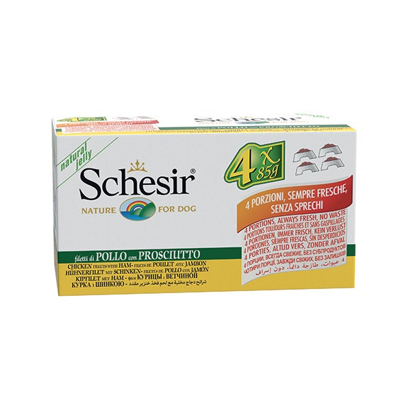 Schesir Multipack Filetes De Pollo Con Jamón Comida Húmeda Para Perros 4x85g-2