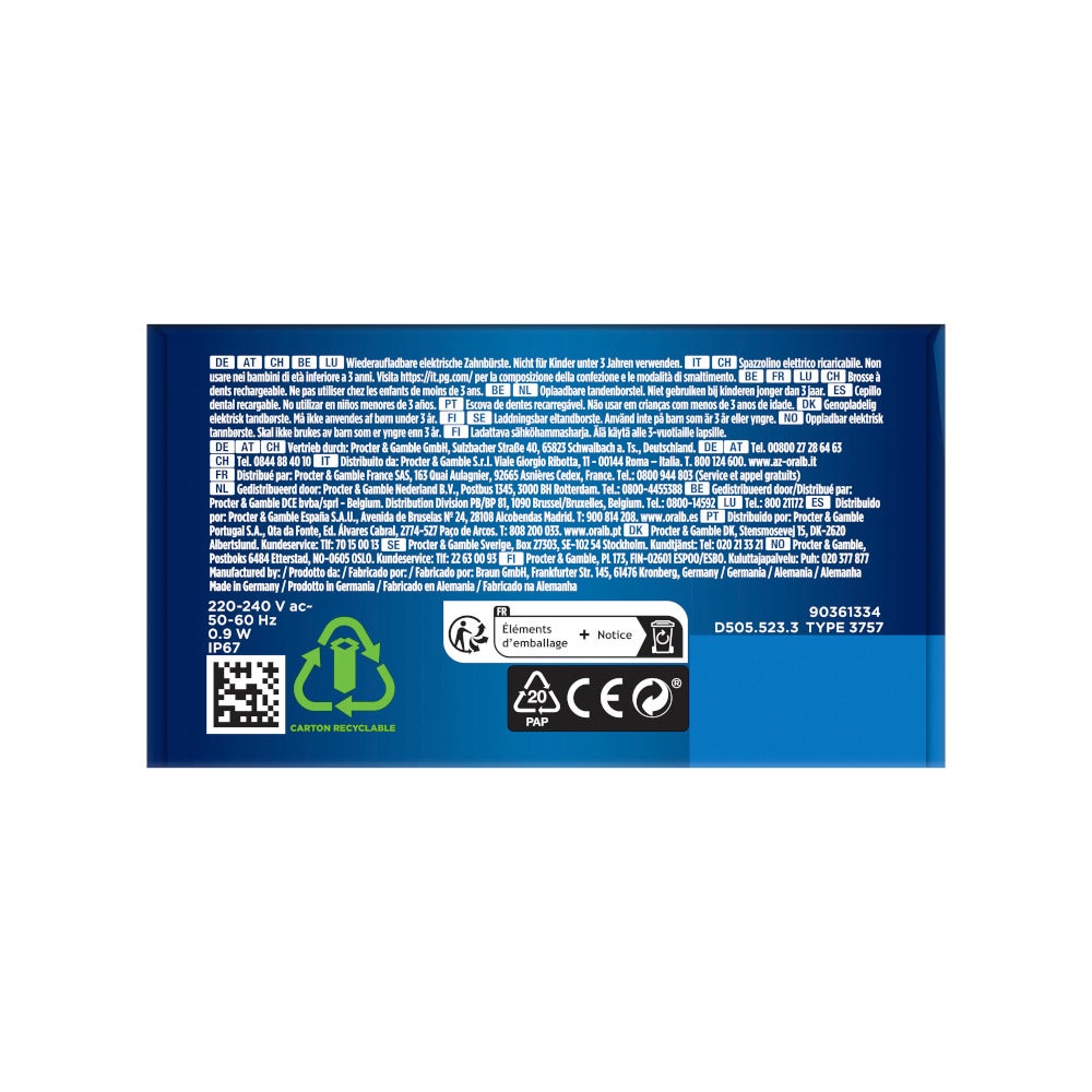 Oral-B Spazzolino Elettrico Ricaricabile Pro 3 3000 Blu, 2 Testine, 1 Spazzolino