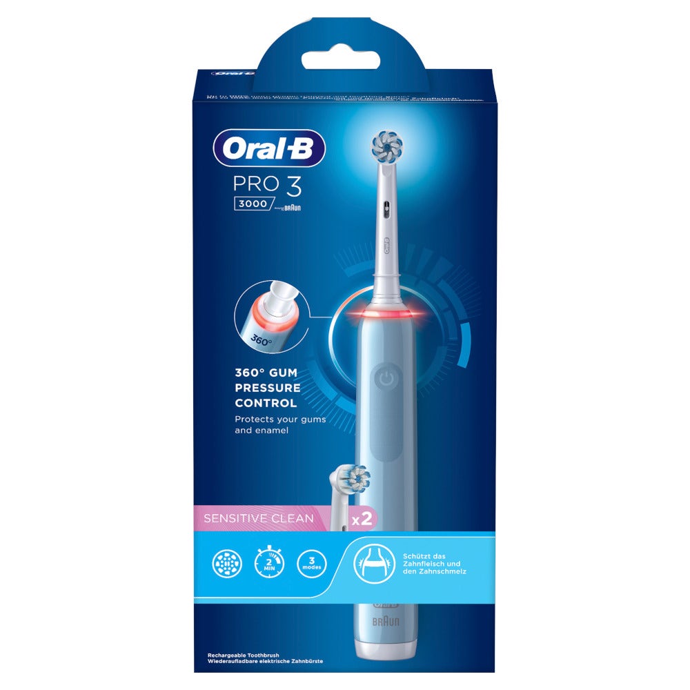 Oral-B Spazzolino Elettrico Ricaricabile Pro 3 3000 Blu, 2 Testine, 1 Spazzolino