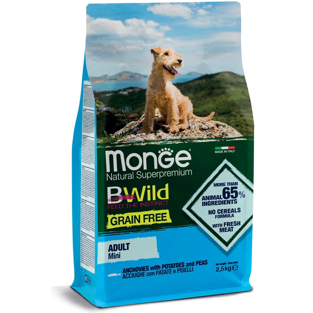 Monge B Wild Grain Free Anchoas Patatas Guisantes Alimento Seco Para Perros Adultos Tamaño Pequeño Bolsa 2,5Kg-1
