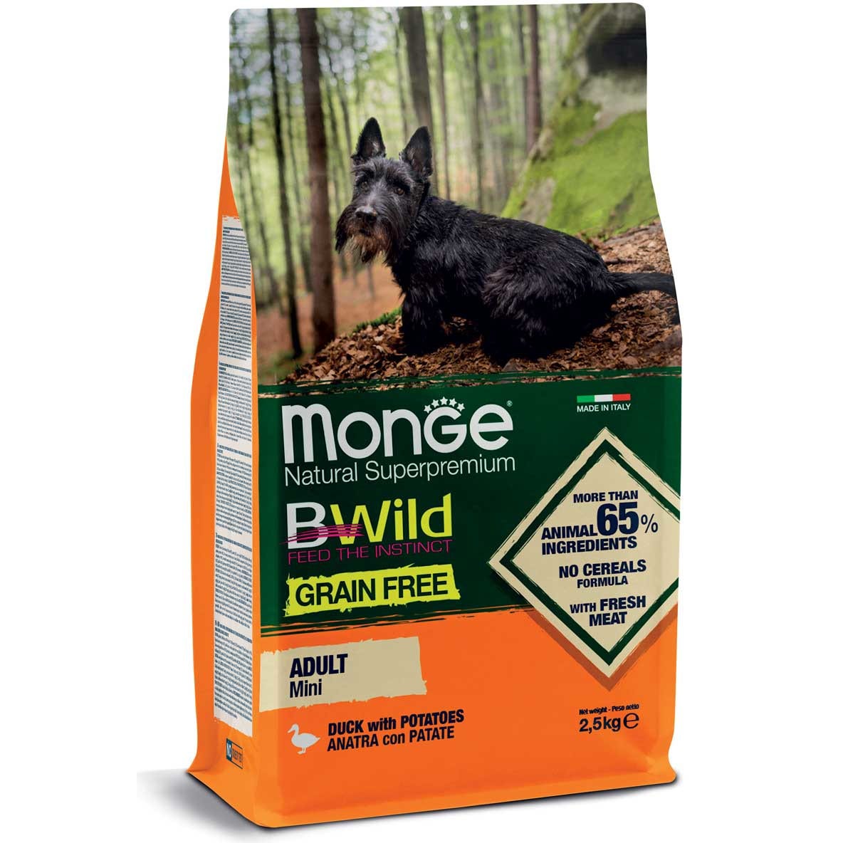 Monge B Wild Grain Free Pato Y Patatas Alimento Seco Para Perros Adultos Tamaño Pequeño Bolsa 2,5 Kg-1