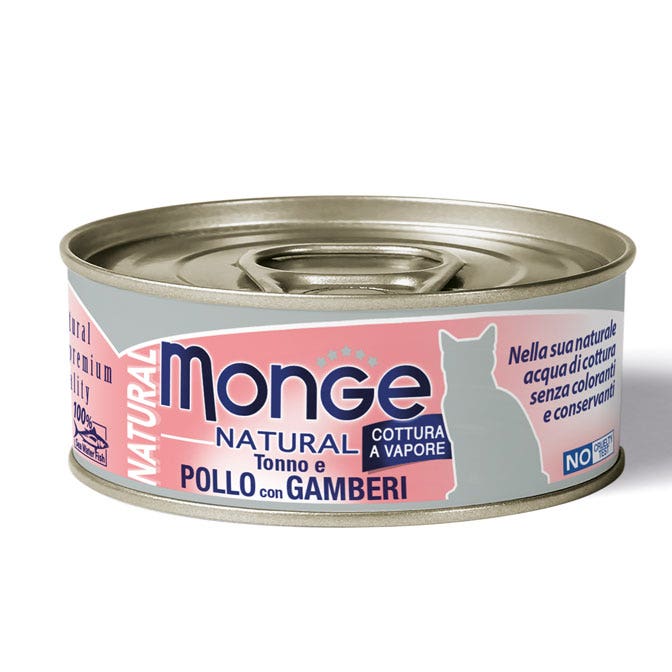 Monge Natural Atún Y Pollo Con Gambas Comida Húmeda Para Gatos Adultos 80g-1