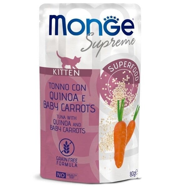 Monge Supreme Kitten Trozos de atún, quinoa y zanahorias para gatitos 80 g