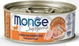 Monge Supreme Comida húmeda de atún con cangrejo para gatos esterilizados, lata de 80 g
