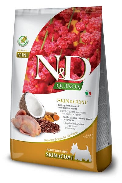 Farmina N&D Quinoa Dog Skin&Coat Quaglia Cocco E Curcuma Per Cani Adulti Taglia Mini Sacco 2,5kg