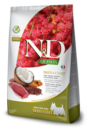 Farmina N&D Quinoa Dog Skin&Coat Pato, Coco y Cúrcuma para perros adultos, tamaño mini, saco de 2,5 kg