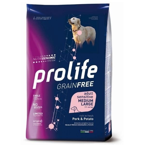 Prolife Grain Free Adult Sensitive Pork & Potato Pienso seco para perros de tamaño mediano/grande Saco de 2,5 kg
