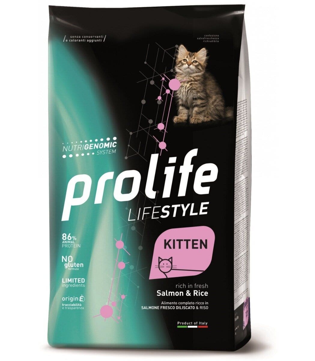 Prolife Lifestyle Salmone E Riso Cibo Secco Per Gattini Sacco 1,5 Kg
