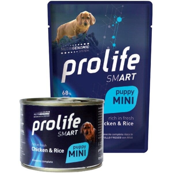 Prolife Smart Pollo fresco con arroz, comida húmeda para cachorros de raza pequeña, lata de 200 g