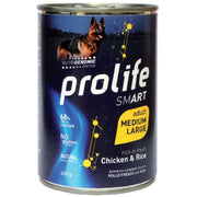 Prolife Smart Pollo fresco con arroz, comida húmeda para perros adultos de tamaño mediano/grande, lata de 800 g
