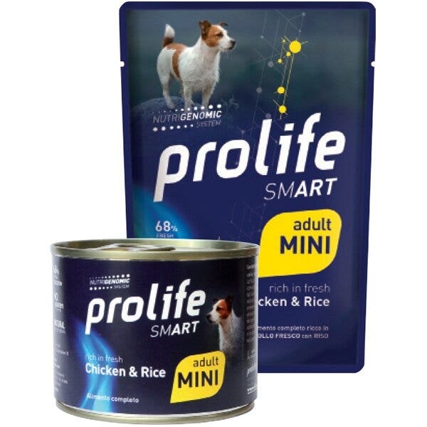 Prolife Smart Pollo fresco con arroz, comida húmeda para perros adultos, tamaño mini, bolsita de 100 g