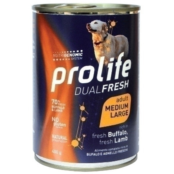 Prolife Dual Fresh Búfalo y Cordero Frescos Comida húmeda para perros adultos de tamaño mediano/grande Lata de 400 g