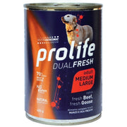 Prolife Dual Fresh Carne de ternera y oca frescas. Comida húmeda para perros adultos de tamaño mediano/grande. Lata de 400 g
