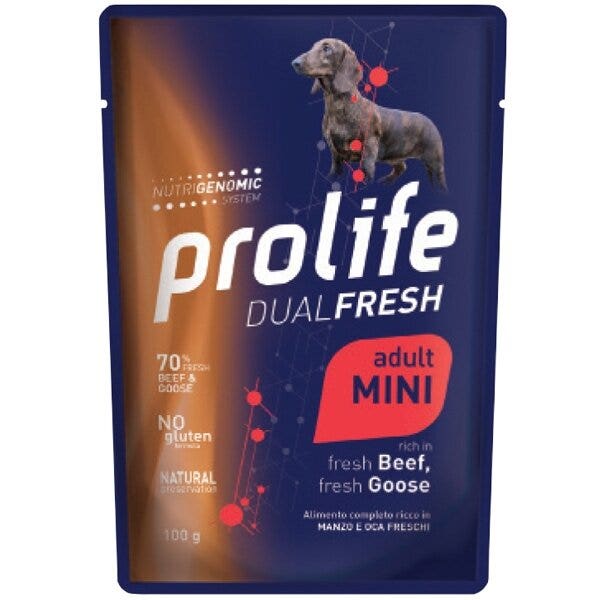 Prolife Smart Carne de ternera y oca frescas. Comida húmeda para perros adultos de tamaño pequeño. Sobres de 100 g