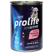 Prolife Sensitive Cordero fresco con arroz, comida húmeda para cachorros de tamaño mediano/grande, lata de 400 g