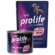 Prolife Grain Free Cordero fresco con patatas. Comida húmeda para perros adultos de tamaño mini. Lata de 200 g
