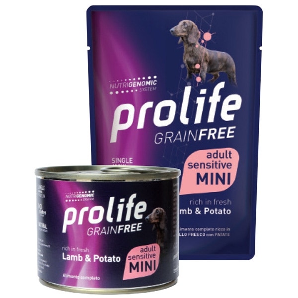 Prolife Grain Free Cordero fresco con patatas. Comida húmeda para perros adultos de tamaño mini. Lata de 200 g