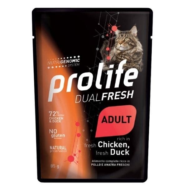 Prolife Dual Fresh Pollo y Pato Frescos Comida Húmeda para Gatos Adultos Sobres de 85 g