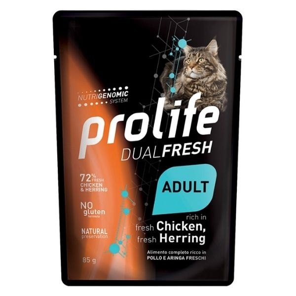 Prolife Dual Fresh Pollo y Arenque Frescos Comida Húmeda para Gatos Adultos Sobres de 85 g